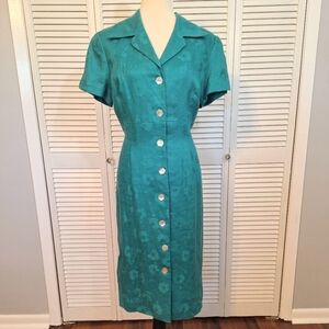 Vtg Maggy London jade floral linen dress sz 14